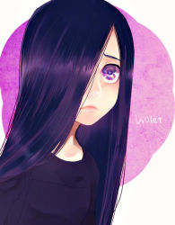 Rule 34 | 1girl, bad id, bad pixiv id, character name, frown, hair over one eye, lips, long hair, purple eyes, purple hair, sad, solo, the incredibles, violet parr, yokotn