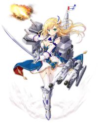 Rule 34 | 1girl, ascot, azur lane, blonde hair, blush, boots, braid, breasts, cannon, cleavage, cleavage cutout, clothing cutout, detached collar, dress, elbow gloves, fingerless gloves, firing, flag, floating hair, forbin (azur lane), french flag, frills, full body, garter straps, gloves, green eyes, hair ornament, hand up, headband, holding, jacket, looking at viewer, machinery, mast, medium breasts, armored boots, official art, outstretched arms, parted lips, rigging, shiny skin, short dress, skindentation, sleeveless, sleeveless jacket, solo, tassel, thighhighs, torpedo, torpedo launcher, torpedo tubes, transparent background, turret, unsheathed, white gloves, white thighhighs, wind, wind lift, zettai ryouiki