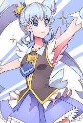 Rule 34 | 10s, 1girl, blue background, blue eyes, blue hair, blue skirt, blue theme, brooch, crown, cure princess, earrings, eyelashes, hair ornament, hair ribbon, happinesscharge precure!, heart, heart brooch, jewelry, long hair, looking afar, magical girl, matching hair/eyes, naokado, precure, ribbon, serious, shirayuki hime, shirt, skirt, solo, thighhighs, thighs, twintails, vest, wrist cuffs