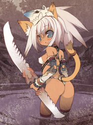 Rule 34 | 1girl, animal ears, ass, bad id, bad pixiv id, blade, blade (galaxist), blue eyes, blush, breasts, cat ears, cat tail, cham cham, double-blade, covered erect nipples, looking back, medium breasts, petite, samurai spirits, snk, solo, tail, wading, weapon, white hair