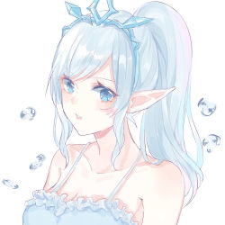 Rule 34 | bare shoulders, blue eyes, blue hair, dress, highres, janna (league of legends), league of legends, long hair, pointy ears, ponytail