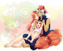 Rule 34 | 00s, 1boy, 2girls, :d, animal ears, arf, bad id, bad pixiv id, barefoot, blue eyes, blush, collar, dog, dog ears, closed eyes, facial mark, fang, flower, forehead jewel, forehead mark, frown, long hair, lyrical nanoha, mahou shoujo lyrical nanoha, mahou shoujo lyrical nanoha a&#039;s, mahou shoujo lyrical nanoha strikers, multiple girls, multiple persona, nagashiro rouge, on head, open mouth, orange hair, red eyes, shorts, silver hair, sitting, smile, tail, tmntlovemaou, wolf, wolf ears, wolf tail, aged down, zafira