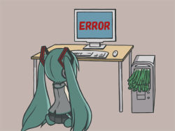 Rule 34 | 1girl, bad id, bad pixiv id, chibi, computer, computer tower, artistic error, from behind, hatsune miku, keyboard (computer), long hair, monitor, mouse (computer), sitting, spring onion, tsumutsumu, twintails, very long hair, vocaloid, wariza, you&#039;re doing it wrong