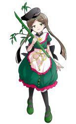 Rule 34 | 1girl, alphes (style), apron, back bow, bamboo, black bow, black hat, black socks, bow, brown hair, buttons, clip studio paint (medium), commentary request, dairi, dress, full body, green dress, green eyes, green footwear, hand up, hat, leaf, looking at viewer, open mouth, parody, puffy short sleeves, puffy sleeves, shoes, short hair, short hair with long locks, short sleeves, simple background, smile, socks, solo, standing, style parody, tachi-e, teireida mai, touhou, transparent background, v-shaped eyebrows, white apron, white background, yellow bow