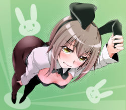 Rule 34 | 10s, 1girl, animal ears, ass, black pantyhose, blush, bow, bowtie, breasts, brown hair, cleavage, detached collar, ear tug, fake animal ears, highres, kantai collection, leotard, looking at viewer, open mouth, pantyhose, playboy bunny, rabbit ears, small breasts, solo, taihou (kancolle), tsukineko, yellow eyes