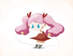 Rule 34 | 1girl, animated, animated gif, blinking, blue eyes, dress, full body, hair ribbon, jump rope, original, pink hair, red dress, ribbon, robotoco, shadow, smile, solo, twintails