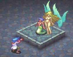 Rule 34 | blue hair, breasts, breath of fire, capcom, deis, lamia, large breasts, lowres, monster girl, myria, scales