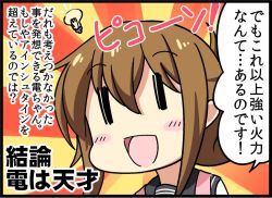 Rule 34 | 10s, 1girl, :d, apron, bad id, bad pixiv id, bell (oppore coppore), blush, blush stickers, brown hair, comic, folded ponytail, hair between eyes, inazuma (kancolle), kantai collection, kantai collection (anime), long hair, neckerchief, open mouth, school uniform, serafuku, smile, solo, | |, || ||