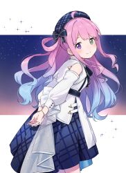 Rule 34 | 1girl, absurdres, blue hair, bow, closed mouth, detached sleeves, green eyes, hat, heterochromia, highres, himemori luna, hololive, knokzm, looking at viewer, multicolored hair, pink hair, purple eyes, smile, solo, standing, virtual youtuber
