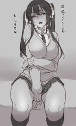 Rule 34 | 1girl, breasts, cardigan, elf, elf (houtengeki), female focus, hair ribbon, houtengeki, large breasts, long hair, long sleeves, looking at viewer, monochrome, open mouth, original, pleated skirt, pointy ears, ribbon, school uniform, shirt, sitting, sketch, skirt, solo, thick thighs, thighs, twintails