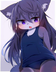 Rule 34 | 1girl, absurdres, animal ear fluff, animal ears, blue eyes, blue hair, blush, body fur, cat ears, cat tail, child, chromatic aberration, fang, female focus, flat chest, furry, furry female, highres, long hair, ne (nefuraito336), one-piece swimsuit, original, skin fang, solo, swimsuit, tail