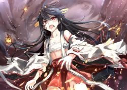 Rule 34 | 10s, 1girl, aircraft, airplane, black hair, hairband, haruna (kancolle), hidaka kouyou, highres, japanese clothes, kantai collection, long hair, open mouth, personification, red eyes, sarashi, solo, tears, torn clothes