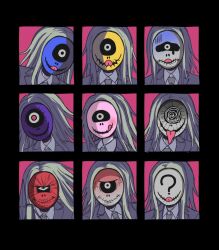 Rule 34 | 1boy, ?, anger vein, angry, blush, closed mouth, collared shirt, commentary request, covered face, expressions, grey jacket, jacket, long hair, long tongue, makoto kagutsuchi, male focus, mask, master detective archives: rain code, multiple views, one-eyed, open mouth, pisapipi, portrait, shirt, smile, spoilers, tongue, tongue out, turn pale, white shirt