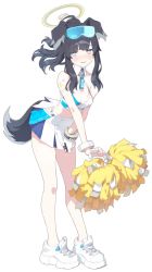 Rule 34 | 1girl, animal ears, black hair, blue archive, blunt bangs, blush, breasts, cheerleader, dog ears, dog girl, dog tail, expressions, eyewear on head, goggles, goggles on head, halo, hibiki (blue archive), hibiki (cheer squad) (blue archive), holding, holding pom poms, jewelry, long hair, looking at viewer, millennium cheerleader outfit (blue archive), mimitoke, official art, pom pom (cheerleading), pom poms, shoes, skirt, sneakers, sticker on face, sunglasses, tail, tinted eyewear, transparent background