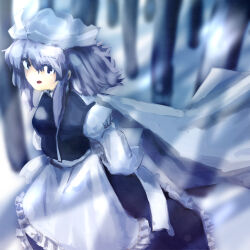 Rule 34 | 1girl, absurdres, blue vest, forest, highres, koyane (silver81106), letty whiterock, looking at viewer, medium hair, nature, solo, touhou, tree, vest
