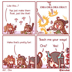 Rule 34 | &gt; &lt;, 4koma, 6+girls, :&lt;, ahoge, angelina (arknights), animal ears, arknights, baseball, baseball bat, black hair, black headwear, blue hair, braid, brown hair, chibi, coat, comic, cuora (arknights), demon girl, demon horns, dragon girl, dragon horns, dusk (arknights), english text, exusiai (arknights), flying sweatdrops, fox ears, fox girl, green eyes, green horns, hair between eyes, hairband, halo, hat, highres, holding, holding baseball bat, horns, hyena ears, long hair, mostima (arknights), multicolored hair, multiple girls, necktie, one eye closed, open clothes, open coat, open mouth, peeking out, pointy ears, poking, red hair, red hairband, red necktie, short hair, simple background, smile, sparkling eyes, streaked hair, surtr (arknights), twintails, twitter username, white background, wittle red, yellow eyes