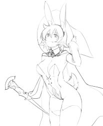 Rule 34 | cape, chariot du nord, hat, lineart, monochrome, rabbit ears, rabbit tail, red hair, shiny rod (little witch academia), short hair, smile, witch, witch hat