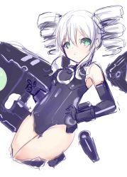 Rule 34 | absurdres, armpits, bare shoulders, bimmy, black sister, bodysuit, boots, breasts, gekijigen tag: blanc + neptune vs zombie gundan, gloves, green eyes, gun, highres, long hair, neptune (series), small breasts, thighs, tsundere, twin drills, twintails, uni (neptunia), weapon, white hair