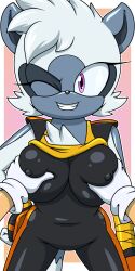 Rule 34 | 1girl, 2023, breasts, furry, furry female, gloves, grabbing, grabbing another&#039;s breast, grey fur, groping, highres, large breasts, lemur, looking at viewer, one eye closed, pinup (style), pov, smile, solo focus, sonic (series), sonic the hedgehog (idw), sonicguru, tangle the lemur