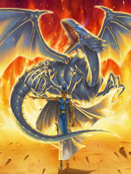 Rule 34 | 1boy, asai yuichi, blue-eyes white dragon, blue eyes white dragon, dragon, duel monster, epic, fire, highres, kaiba seto, male focus, priest seto, yu-gi-oh!, yuu-gi-ou, yu-gi-oh! duel monsters