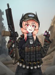 Rule 34 | 1girl, 40mm grenade, 40x46mm lv, aai corporation, absurdres, airtronic usa, alternate costume, ammunition, anti-materiel cartridge, assault rifle, baseball cap, blood, cannon cartridge, carbine, colt&#039;s manufacturing company, colt defense, commission, commissioner upload, diemaco, ear protection, explosive, eyeball, girls&#039; frontline, grenade, grenade cartridge, grenade launcher, gun, hat, highres, knight&#039;s armament company, large-caliber cartridge, lewis machine and tool company, m203, m4 carbine, m4 sopmod ii, m4 sopmod ii (girls&#039; frontline), magazine (weapon), mechanical arms, bulletproof vest, red eyes, rifle, rm equipment, ruins, subsonic ammunition, trigger discipline, u.s. ordnance, underbarrel grenade launcher, weapon, zap-nik