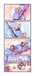 Rule 34 | !, &gt; &lt;, +++, 2boys, 3girls, 4koma, absurdres, ahoge, animal, animal ears, arms up, bag, black sleeves, blue sky, breasts, brown footwear, brown hair, brown skirt, can (honkai impact), cat, cat ears, cat girl, cat tail, chinese commentary, choker, closed eyes, closed mouth, coin, collarbone, comic, crossed arms, cup, day, eden (honkai impact), elysia (honkai impact), elysia (miss pink elf) (honkai impact), ferris wheel, hand on own chin, highres, holding, holding bag, holding cup, homu (honkai impact), honkai (series), honkai impact 3rd, kalpas (honkai impact), kevin kaslana, large breasts, long hair, long sleeves, maid, maid headdress, mask, multiple boys, multiple girls, official alternate costume, open mouth, outdoors, pardofelis (honkai impact), pink hair, roller coaster, second-party source, short hair, sitting, skirt, sky, smile, spilling, star-shaped pupils, star (symbol), stocks, symbol-shaped pupils, tail, teeth, thatwasjack, trembling, upper teeth only, white hair, yellow headwear