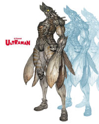 Rule 34 | afterimage, baltan seijin, chitin, commentary, copyright name, english commentary, english text, full body, kaijuu, mixed-language commentary, monster, no humans, pincers, solo, tahra, translation request, tsuburaya productions, ultra series, ultraman (1st series), white background, yellow eyes