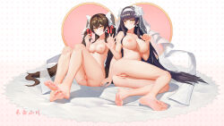 Rule 34 | 2girls, absurdres, bare legs, bare shoulders, barefoot, black hair, blush, breast milk, breasts, bridal veil, brown hair, closed mouth, collarbone, earrings, feet, flower, full body, girls&#039; frontline, hair flower, hair ornament, hair ribbon, hairband, heart, heart-shaped pupils, hebai xiaochuan, highres, jewelry, large breasts, legs, lips, long hair, looking at viewer, medium breasts, multiple girls, nail polish, necklace, nipples, no shoes, nude, official alternate costume, on floor, pink nails, pregnant, pussy, red ribbon, ribbon, ring, simple background, sitting, smile, soles, symbol-shaped pupils, thighs, toes, type 95 (girls&#039; frontline), type 95 (prairie gentian and her season) (girls&#039; frontline), type 97 (girls&#039; frontline), type 97 (prayers in the wind) (girls&#039; frontline), uncensored, veil, very long hair, wedding ring, white hairband, white ribbon, white veil, yellow eyes