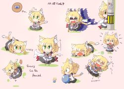 Rule 34 | 1girl, all fours, animal ears, bad id, bad pixiv id, ball, blonde hair, cat ears, cat girl, cat tail, chibi, expressions, female focus, green eyes, igarashi amura, lolcats, mizuhashi parsee, multiple views, short hair, sitting, standing, tail, touhou, translated