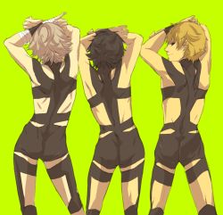 Rule 34 | 3boys, arms up, bad id, bad pixiv id, character request, from behind, looking back, male focus, multiple boys, shiro (reptil), short hair, simple background, standing, tennis no ouji-sama