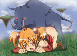 Rule 34 | 10s, 1girl, bestiality, blush, boar, clothed sex, doggystyle, facing viewer, forced, interspecies, kneeling, open mouth, outdoors, rape, sex, sex from behind, short twintails, silica, sketch, sword art online, tenzen miyabi, tongue, top-down bottom-up, twintails, vaginal