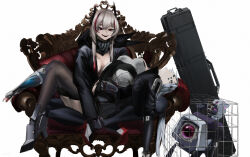 Rule 34 | 1other, 2girls, absurdres, cage, couch, dinergate (girls&#039; frontline), girls&#039; frontline, girls und panzer, highres, hunter (girls&#039; frontline), lying on person, m4 sopmod ii (girls&#039; frontline), multiple girls, smile, white background