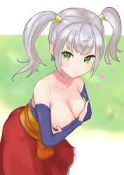 Rule 34 | absurdres, breasts, cleavage, cosplay, covering breasts, covering privates, dragon quest, dragon quest viii, green eyes, highres, hololive, jessica albert, jessica albert (cosplay), mole, mole on breast, shirogane noel, twintails, virtual youtuber
