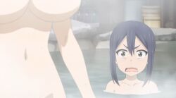 Rule 34 | 2girls, asai ami, back, breast envy, breasts, convenient arm, convenient censoring, huge breasts, looking at breasts, multiple girls, navel, nude, out-of-frame censoring, partially submerged, screencap, standing, uzaki-chan wa asobitai!, uzaki hana, water, water censor