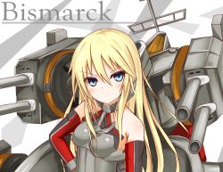 Rule 34 | 10s, 1girl, bismarck (kancolle), blonde hair, blue eyes, breasts, character name, detached sleeves, gloves, highres, kantai collection, langley1000, long hair, md5 mismatch, no headwear, no headwear, personification, solo