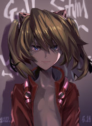 Rule 34 | 1girl, 2022, absurdres, alternate costume, alternate hairstyle, breasts, brown hair, dated, evangelion: 3.0+1.0 thrice upon a time, expressionless, hair between eyes, hair ornament, highres, interface headset, jacket, lips, looking at viewer, neon genesis evangelion, official alternate costume, rebuild of evangelion, skin tight, souryuu asuka langley, standing, twintails, yagisawa teru