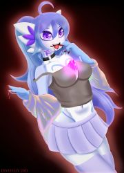 Rule 34 | 2021, absurdres, ahoge, blood, blood on face, blood on hands, blue hair, body markings, breasts, choker, commentary request, creatures (company), divifilly, fangs, game freak, gardevoir, gen 3 pokemon, highres, long hair, looking at viewer, medium breasts, midriff, multicolored hair, nintendo, original, pokemon, pokemon (creature), purple eyes, red pupils, signature, skirt, streaked hair, thighhighs, twintails, vampire