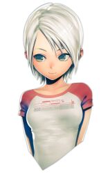 Rule 34 | 1girl, another code, ashley mizuki robbins, breasts, closed mouth, highres, iwai ryou, short hair, simple background, smile, solo, transparent background, white hair