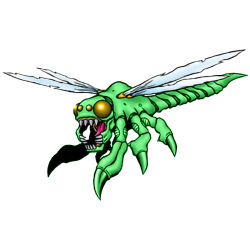 digimon digimon_(creature) digimon_world_3 flying sharp_teeth simple_background solo teeth white_background wings yanmamon