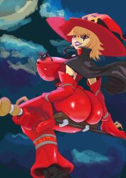 Rule 34 | 1girl, absurdres, ass, breasts, broom, broom riding, car, digimon, digimon (creature), female focus, hat, highres, huge breasts, motor vehicle, solo, witch, witch hat, witchmon