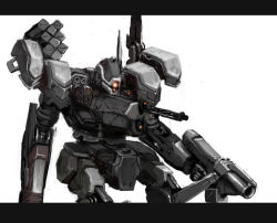 Rule 34 | armored core, armored core 3, artnohearts, gun, holding, holding gun, holding weapon, letterboxed, looking at viewer, mecha, no humans, out of frame, robot, solo, weapon