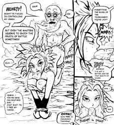 Rule 34 | 10s, angry, blood, bouncing breasts, breasts, caulifla, doggystyle, dragon ball, dragon ball super, fellatio, from behind, hand on another&#039;s head, highres, irrumatio, kebab (artist), monochrome, muten roushi, nosebleed, oral, penis, precum, rape, restrained, sex, sex from behind, tears, tongue, torn clothes, uncensored, vaginal