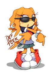 Rule 34 | 1girl, alternate costume, blue eyes, cylent nite, full body, furry, furry female, open mouth, pigeon-toed, red footwear, simple background, sonic (series), sonic adventure, sunglasses, tail, tikal the echidna, watch, white background, wristwatch