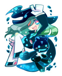 Rule 34 | 1boy, 73 (naa), androgynous, black footwear, black shirt, black shorts, blush stickers, drooling, ecolo (puyopuyo), full body, gloves, green hair, heart, heart-shaped pupils, long sleeves, male focus, mouth drool, multicolored eyes, one eye closed, pantyhose, puyopuyo, puyopuyo 7, shirt, shorts, symbol-shaped pupils, teeth, unusual ecolo, upper teeth only, white gloves, white pantyhose, white shirt