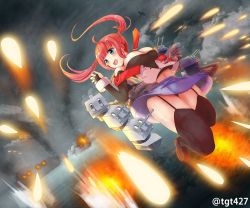 Rule 34 | 1girl, azur lane, blue eyes, blue skirt, breasts, large breasts, necktie, pleated skirt, red hair, red necktie, san diego (azur lane), skirt, solo, tagme, tearing up, twintails