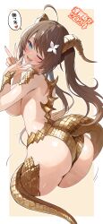 Rule 34 | 1girl, 2024, absurdres, ahoge, aogiri koukou, aqua eyes, aqua nails, ass, blush, breasts, brown hair, commentary request, completely nude, cropped legs, dragon horns, dragon tail, from behind, gold horns, gold tail, hair ornament, highres, horns, kkix25, kurikoma komaru, large breasts, long hair, looking at viewer, nude, one eye closed, scales, smile, solo, tail, twintails, v, virtual youtuber