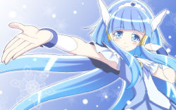 Rule 34 | 10s, 1girl, aoki reika, blue dress, blue eyes, blue hair, blue skirt, blue theme, blush, cure beauty, dress, female focus, fingerless gloves, gloves, h-new, hair ornament, hair tubes, happy, highres, long hair, looking at viewer, matching hair/eyes, outstretched arm, precure, ribbon, shirt, skirt, smile, smile precure!, snowflakes, solo, upper body, very long hair, wrist cuffs
