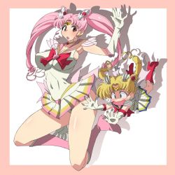 Rule 34 | 1990s (style), 2girls, age difference, age regression, bishoujo senshi sailor moon, blonde hair, blush, boots, breasts, chibi usa, falling, kunifuto, large breasts, magical girl, mother and daughter, multiple girls, panties, pantyshot, pink hair, retro artstyle, role reversal, sailor chibi moon, sailor moon, super sailor chibi moon, super sailor moon, tripping, tsukino usagi, twintails, underwear, wavy mouth, aged down