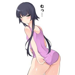 Rule 34 | 1girl, ass, bleach, looking back, mikagelove, one-piece swimsuit, simple background, solo, sui-feng, swimsuit, tagme