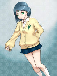 Rule 34 | blue hair, breasts, green eyes, madoka (onmyou taisenki), onmyou taisenki, short hair, skirt, small breasts